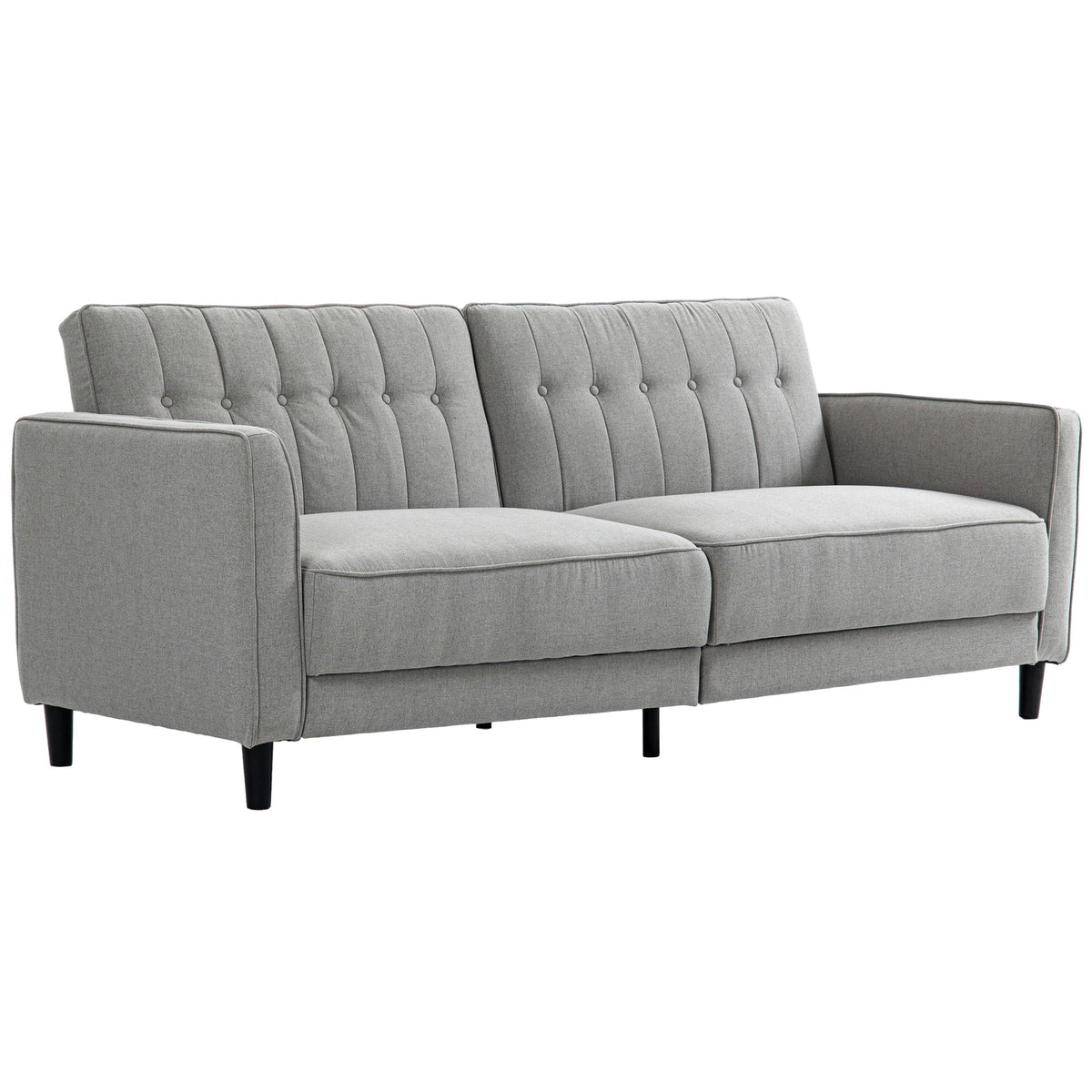 Convertible Bed with Couch, Button Tufted Fabric Sofa Bed with Adjustable Back for Living Room, Charcoal Grey