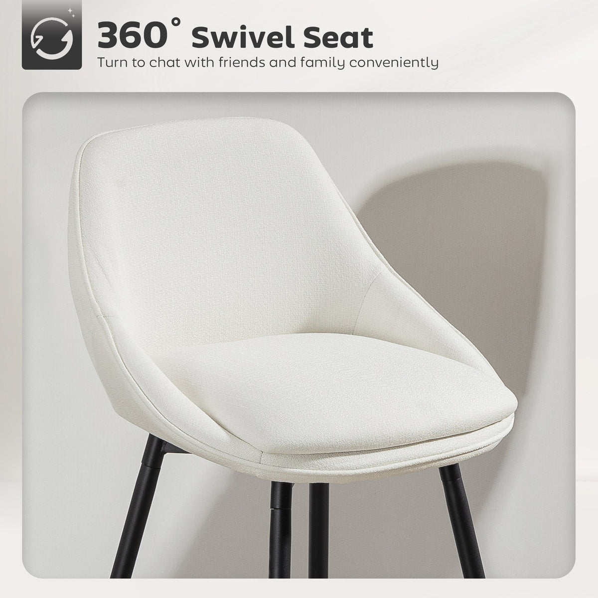 26" Counter Height Barstools Set of 2, Upholstered Swivel Bar Stools with Backrests and Armrests, Dark Grey
