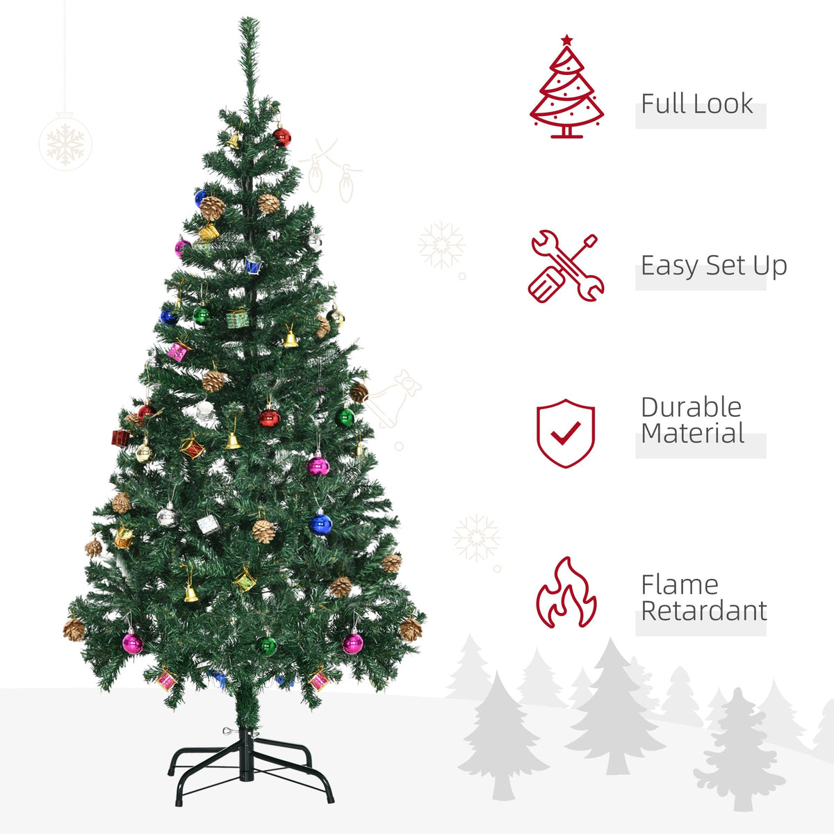 4.9ft Green Christmas Tree Artificial Xmas Holidays Party with Decoration Ornament