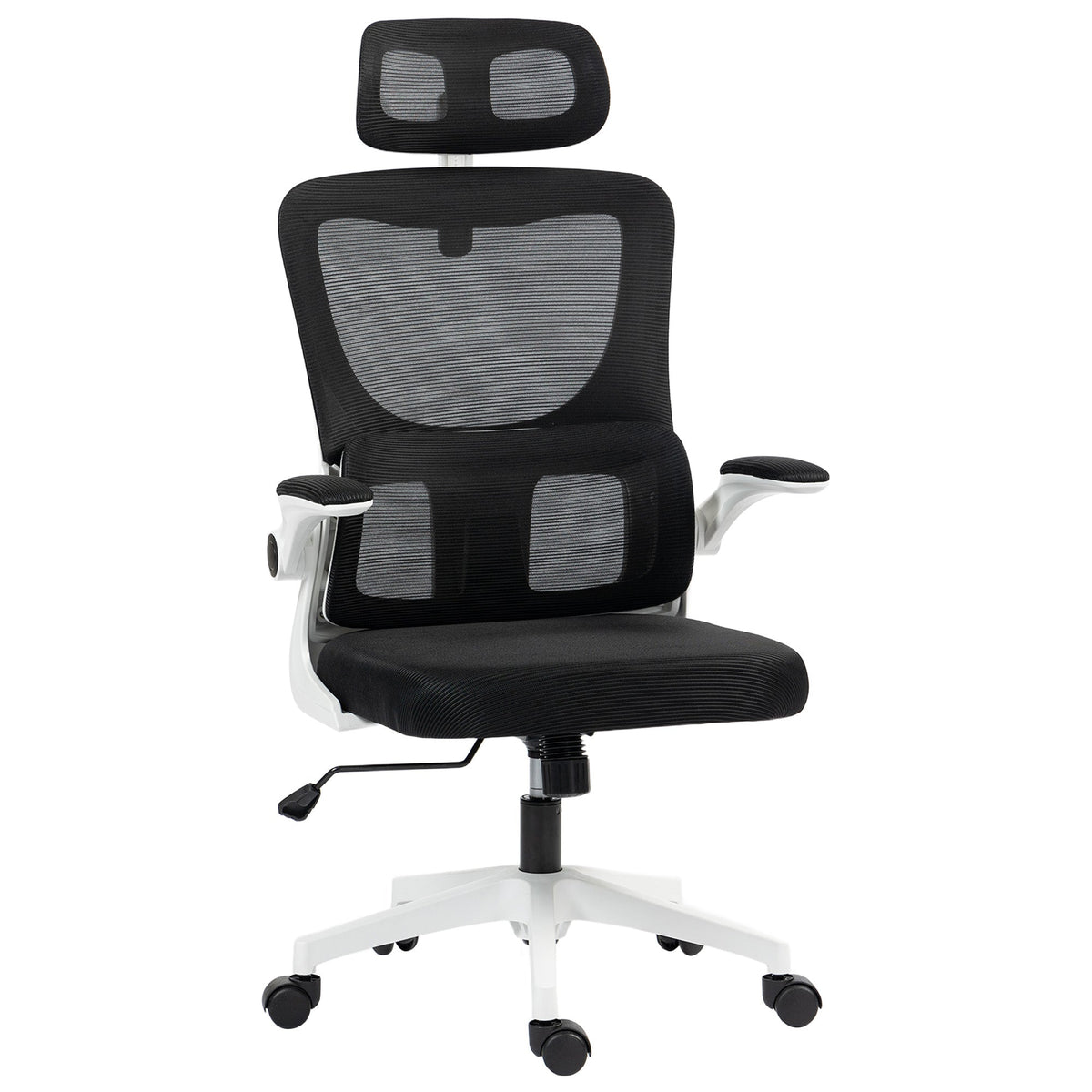 Ergonomic Office Chair, Mesh Computer Desk Chair with Adjustable Headrest, 4D Lumbar Support, Flip-up Arm, Grey