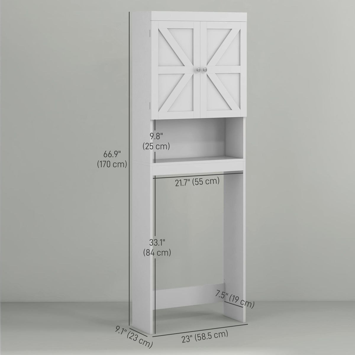 Over The Toilet Cabinet, Modern Bathroom Above Toilet Storage with Barn Doors and Open Shelf, Black