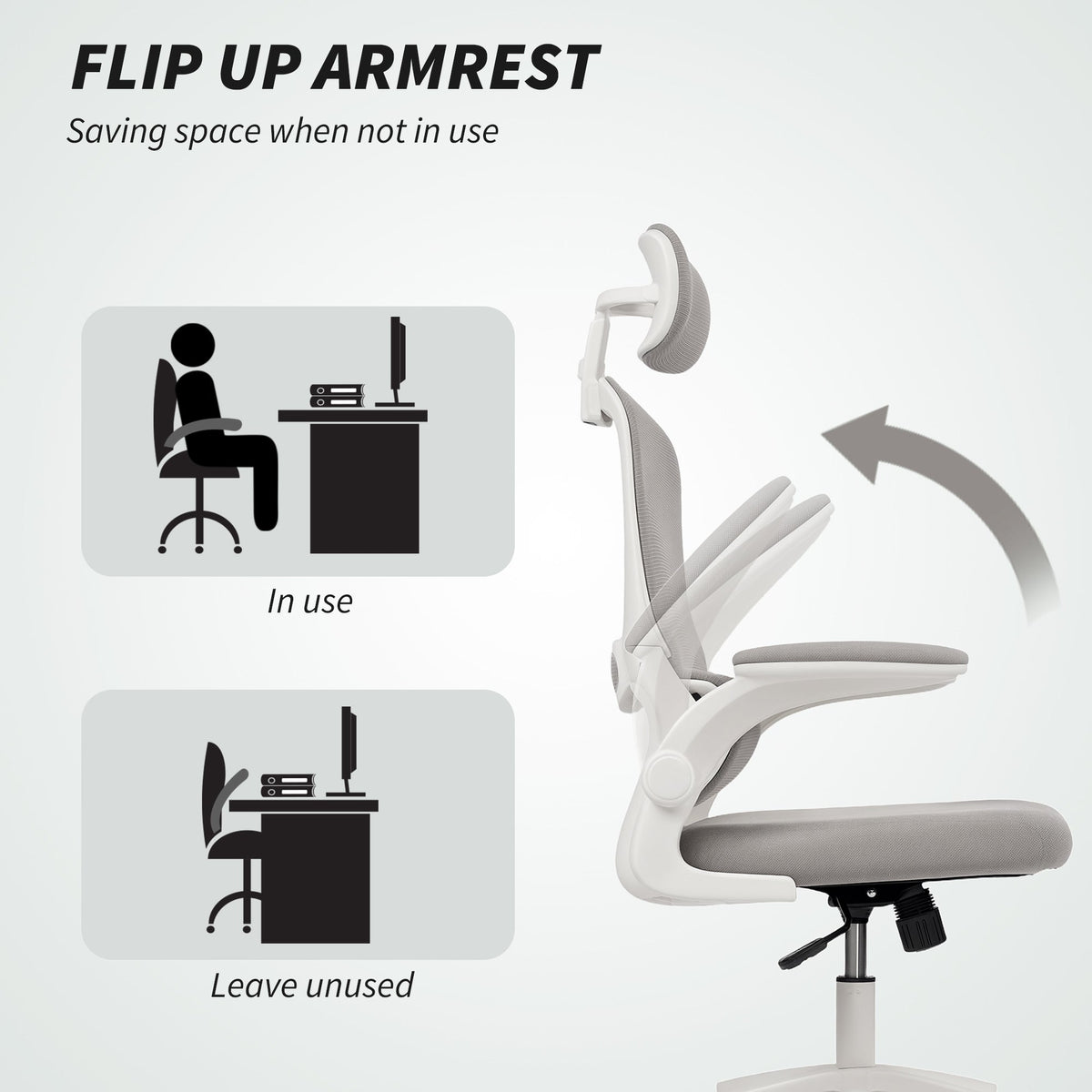 Ergonomic Mesh Office Chair, High Back Desk Chair with Rotatable Headrest, Flip-Up Armrests, Lumbar Support, Black