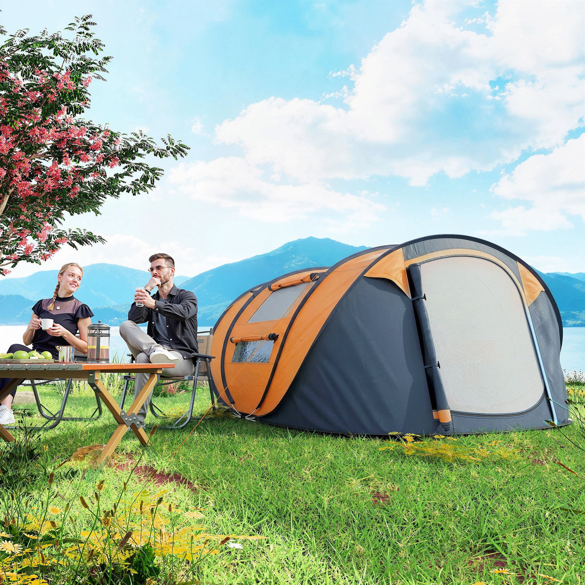 4 Person Camping Tent, Easy Pop Up Tent with Doors, Windows and Carry Bag, Automatic Setup Tent for Hiking, Blue