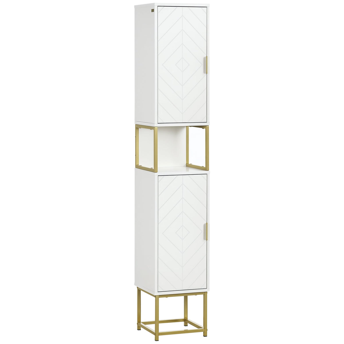 Tall Bathroom Storage Cabinet, Modern Narrow Bathroom Cabinet with Diamond Chevron Pattern and Adjustable Shelf, Black
