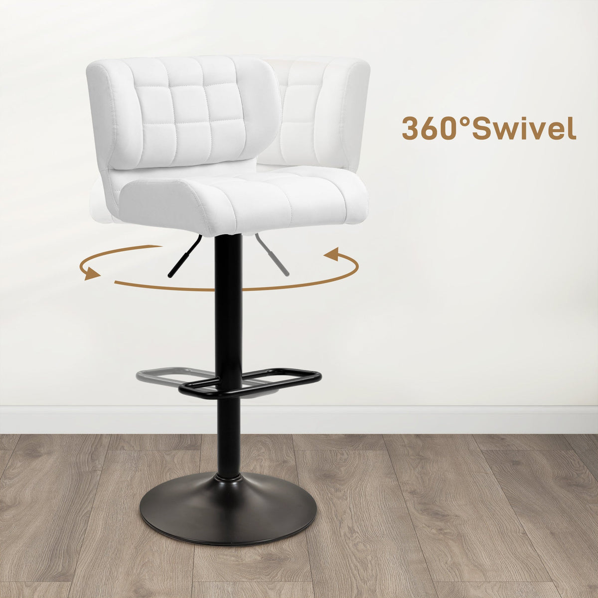 Swivel PU Leather Barstools Set of 2 Adjustable Bar Stools with Footrest Back for Kitchen Counter Dining Room Black