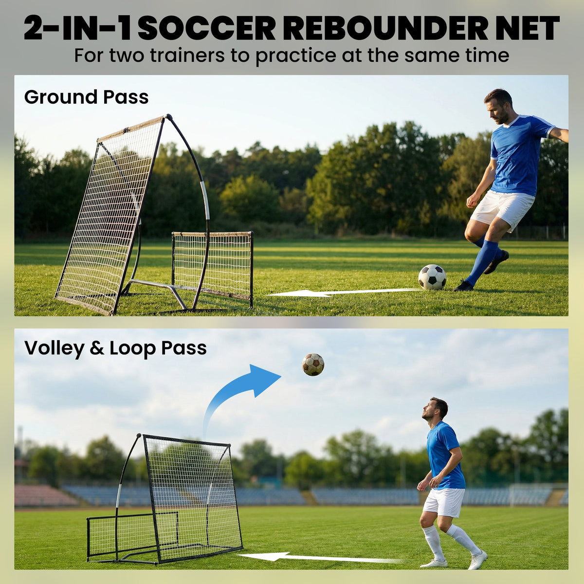 2-in-1 Portable Soccer Rebounder Net, Dual-Sided and Foldable Bounce Back Net with Carry Bag for Soccer Baseball