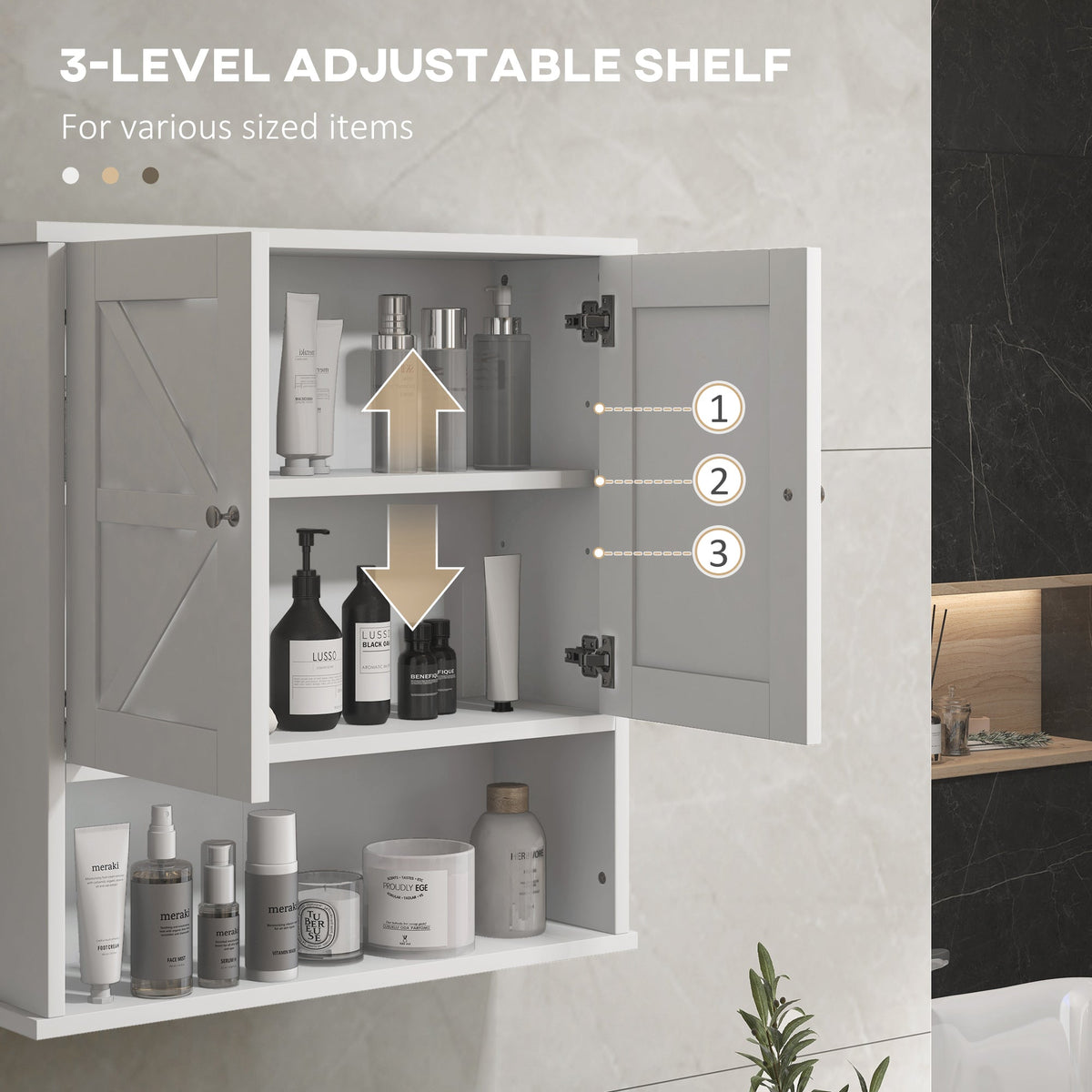 Farmhouse Bathroom Medicine Cabinet, Wall Cabinet with Barn Doors, and Adjustable Shelf for Laundry Room, Black