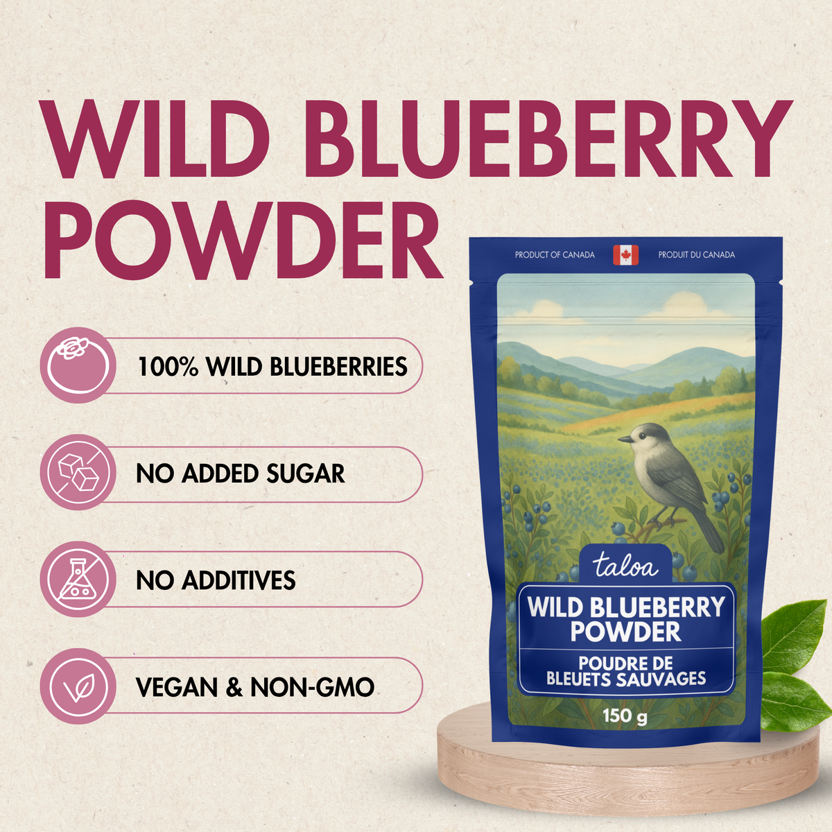 Wild Blueberry Powder 150 g - Made in Canada