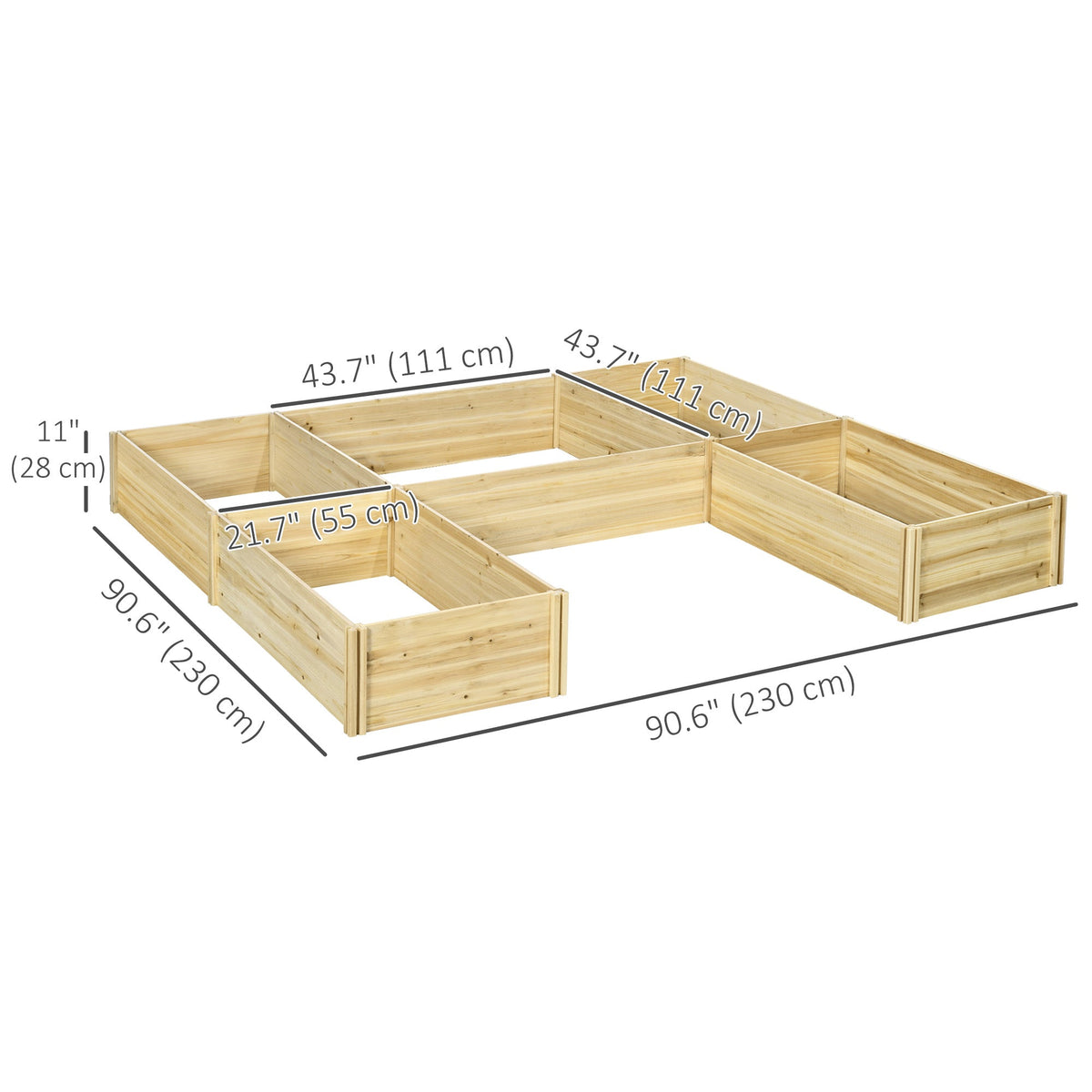 DIY 5-box Garden Planter with Open Bottom for Outdoor Plants, Vegetables, Flowers, Herbs, Brown