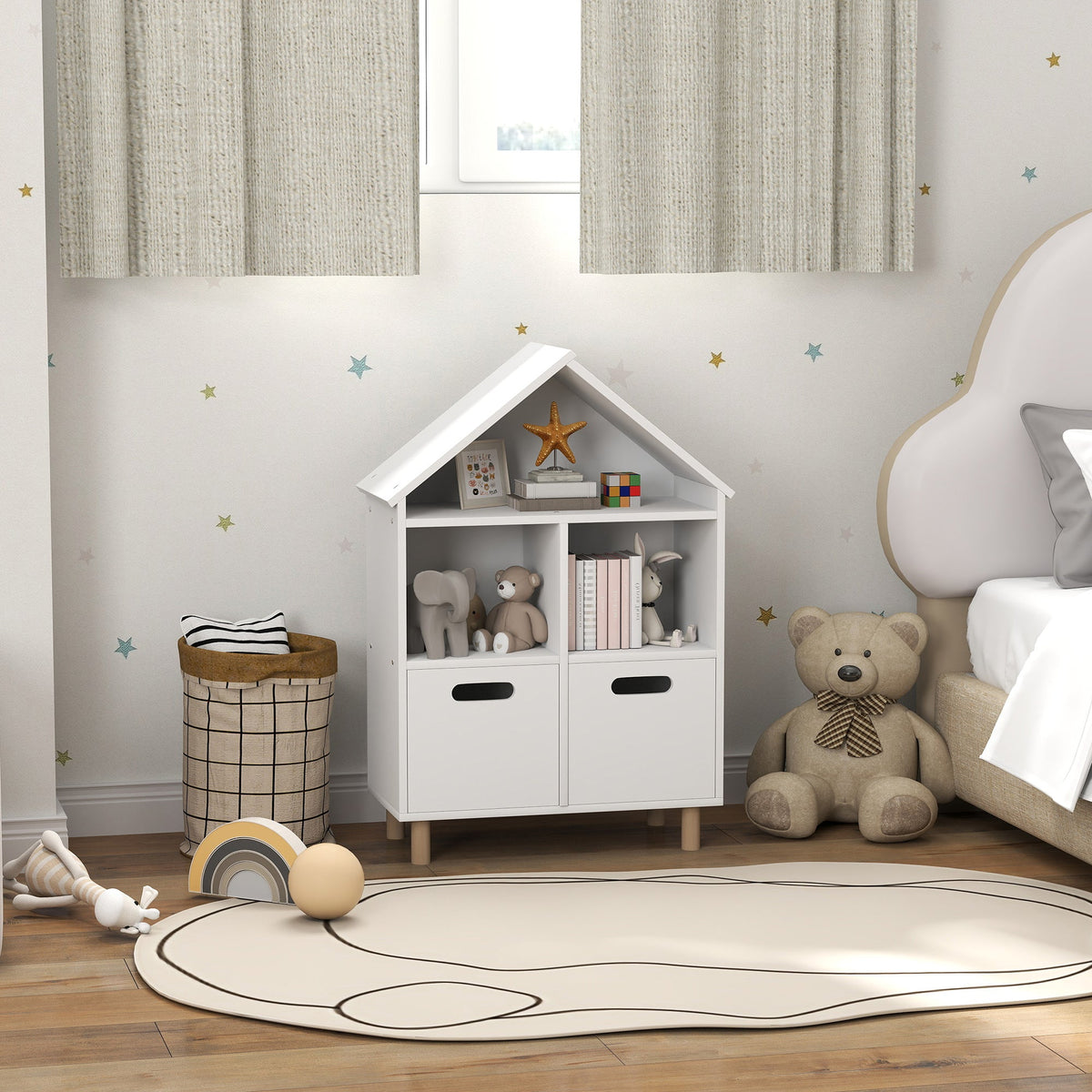 3 Tier Kids Bookshelf with Two Drawers, for Bedroom, Kids Room, White