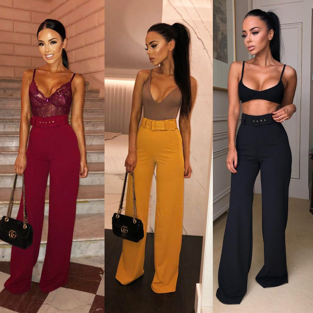 Bell Bottom Belted Dress Pants