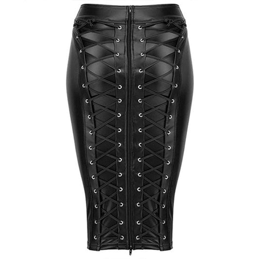 Lace Up Zip Mid Skirt