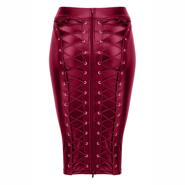 Lace Up Zip Mid Skirt