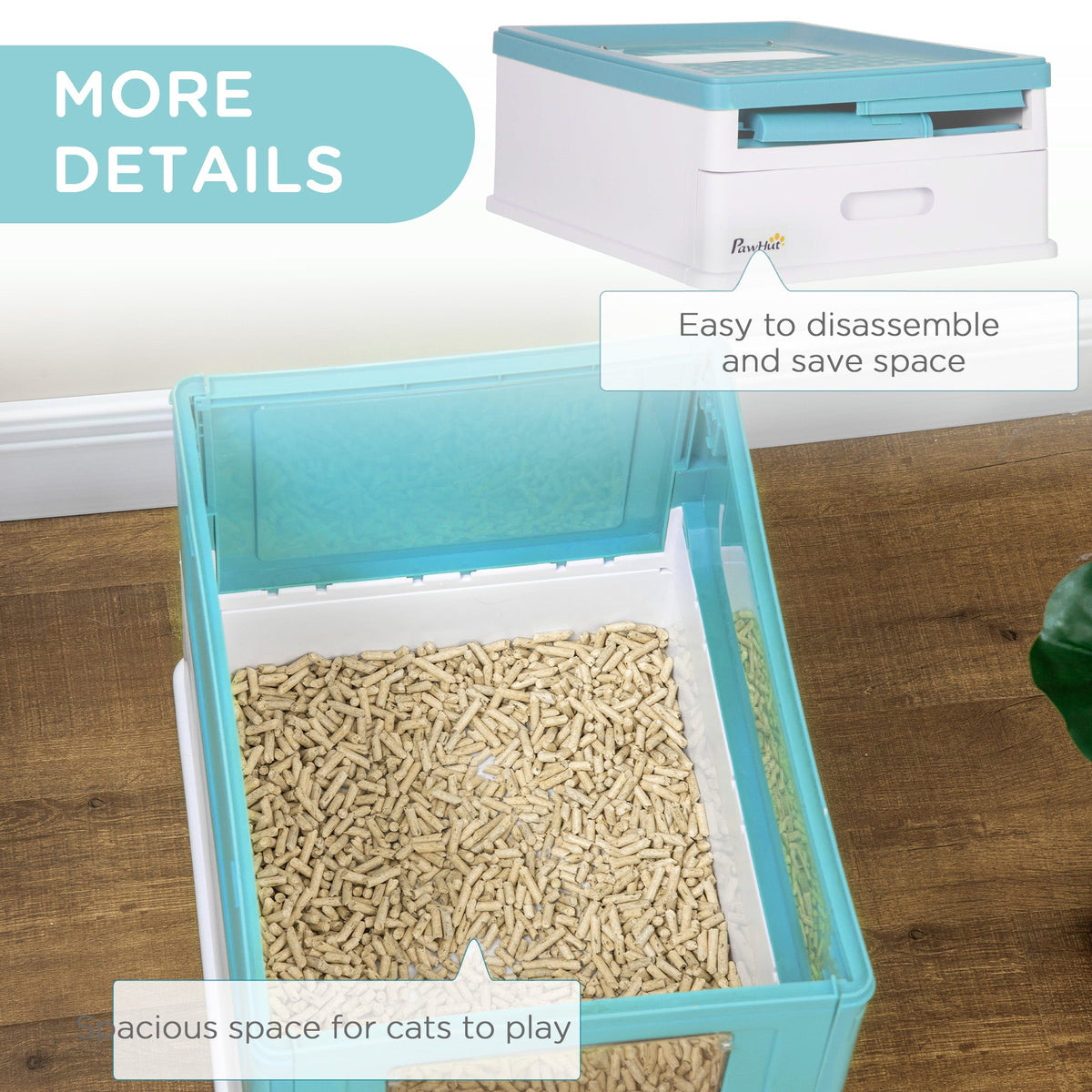 Top Entry Enclosed Kitty Litter Box with Scoop, Tray, Front Entry, Large Space, Foldable, Portable, Grey