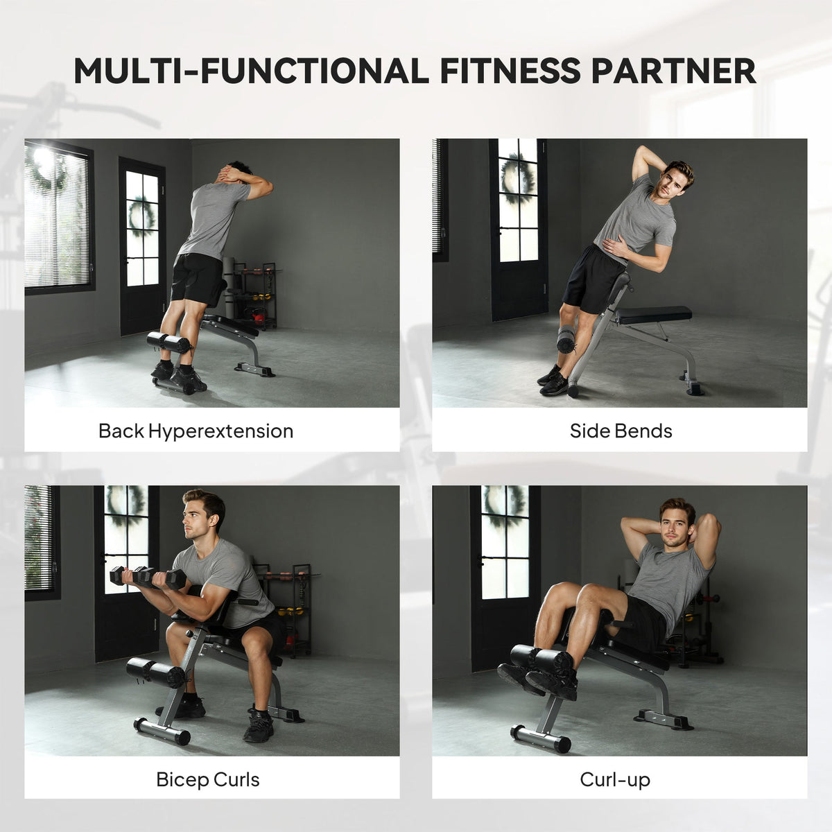Roman Chair Back Extension Machine, Height Adjustable Hyperextension Bench, 38" x 26.8" x 27.2–43.3", Silver Tone