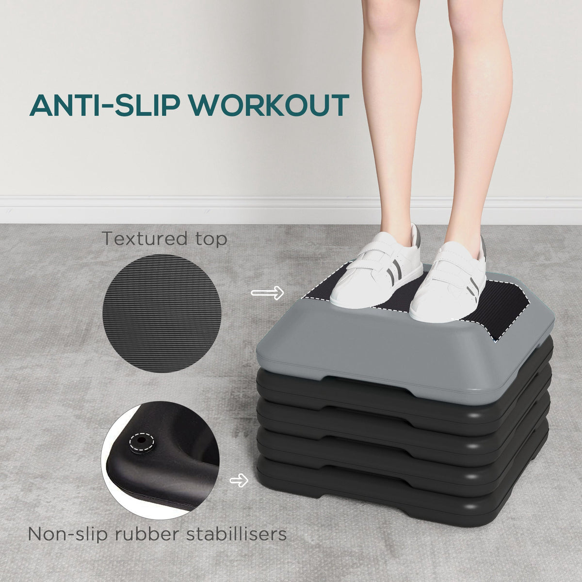 5-Level Height Adjustable Stepper, Aerobic Exercise Step Platform, 4" 6" 8" 10" 12", Blue