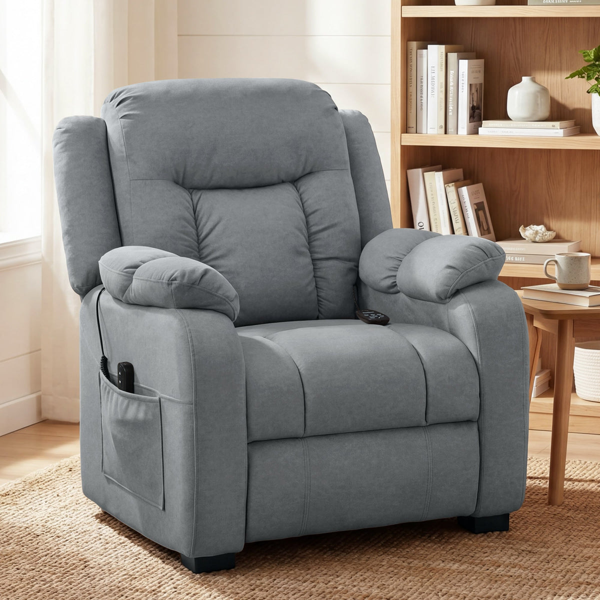 Massage Recliner Chair with Quiet Brushless Motor Pet-Friendly Fabric Power Recliner with 2 Memory Positions Brown