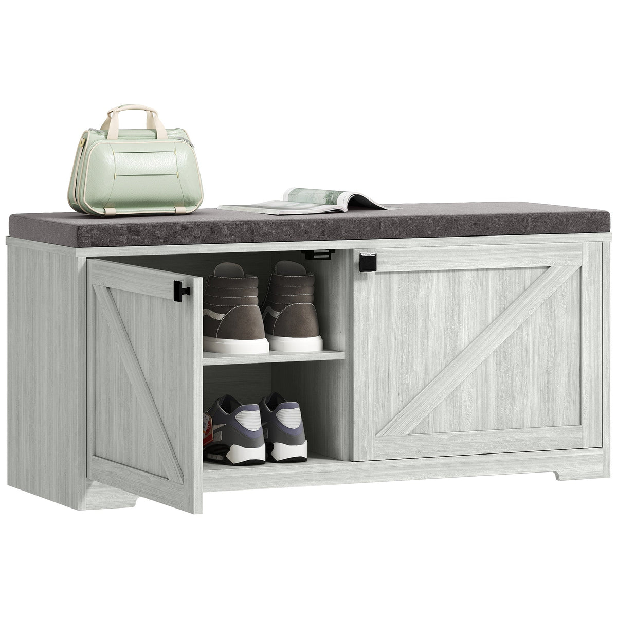 Shoe Storage Bench with Padded Seat, Entryway Bench Holds up to 352 lb, Shoe Organizer, 8 Pairs, Light Grey