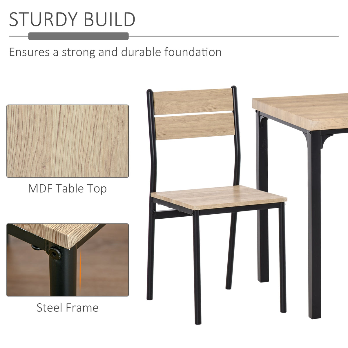 Dining Table Set for 2, 3 Piece Kitchen Table and Chairs with Metal Legs for Small Spaces, Natural Wood