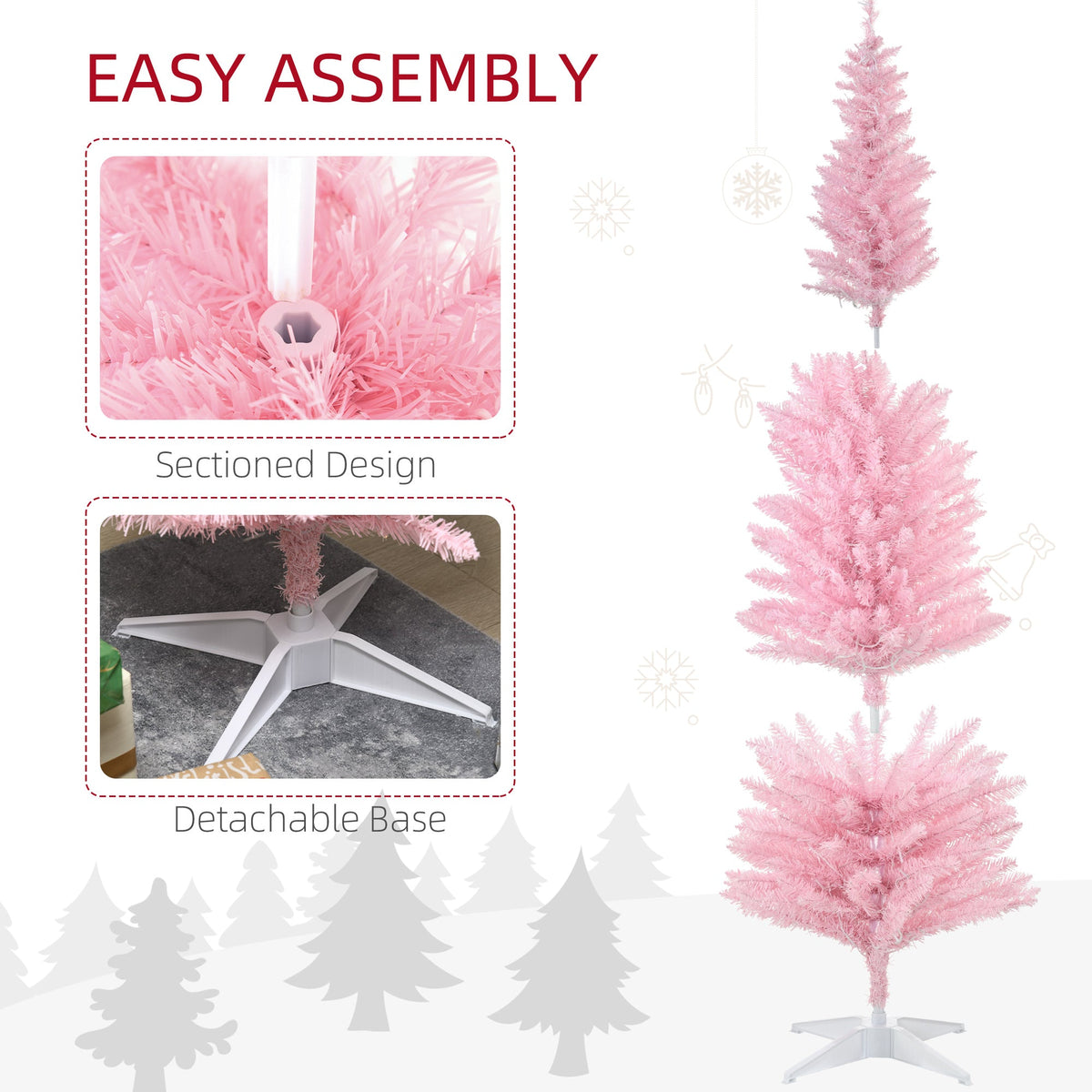 6' Pre Lit Artificial Pencil Christmas Trees, Xmas Tree with Realistic Branches and Warm White LED Lights, Green
