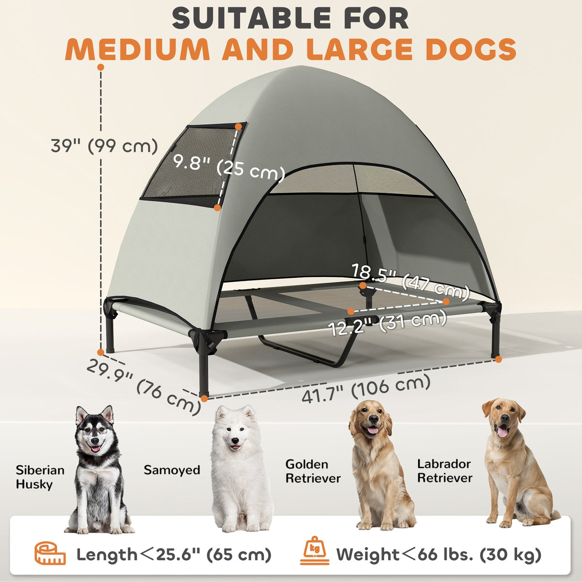 Elevated Dog Bed with Canopy Raised Dog Bed Washable Mesh Steel Frame 41.7" x 29.9" x 39" Coffee