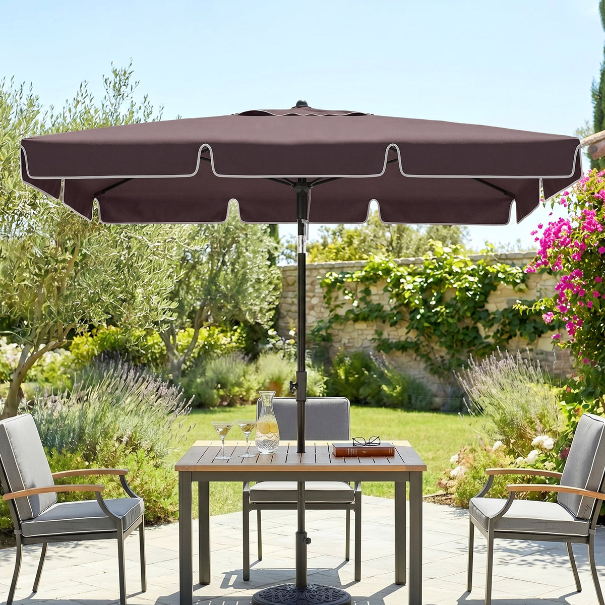 6.5x4ft Rectangle Patio Umbrella Aluminum Tilt Adjustable Garden Parasol Sun Shade Outdoor Canopy Beige