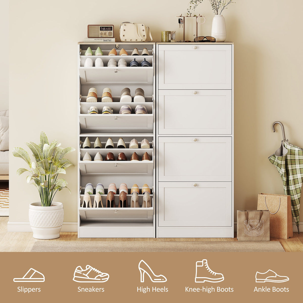 Modern Shoe Storage with 3 Flip Drawers and Adjustable Shelves, Shoe Cabinet Organizer for 12-18 Pairs of Shoes, Black