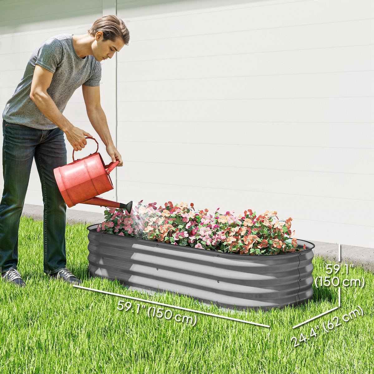 4.9 x 2 x 1ft Galvanized Raised Garden Bed Kit, Metal Planter Box with Safety Edging, Black