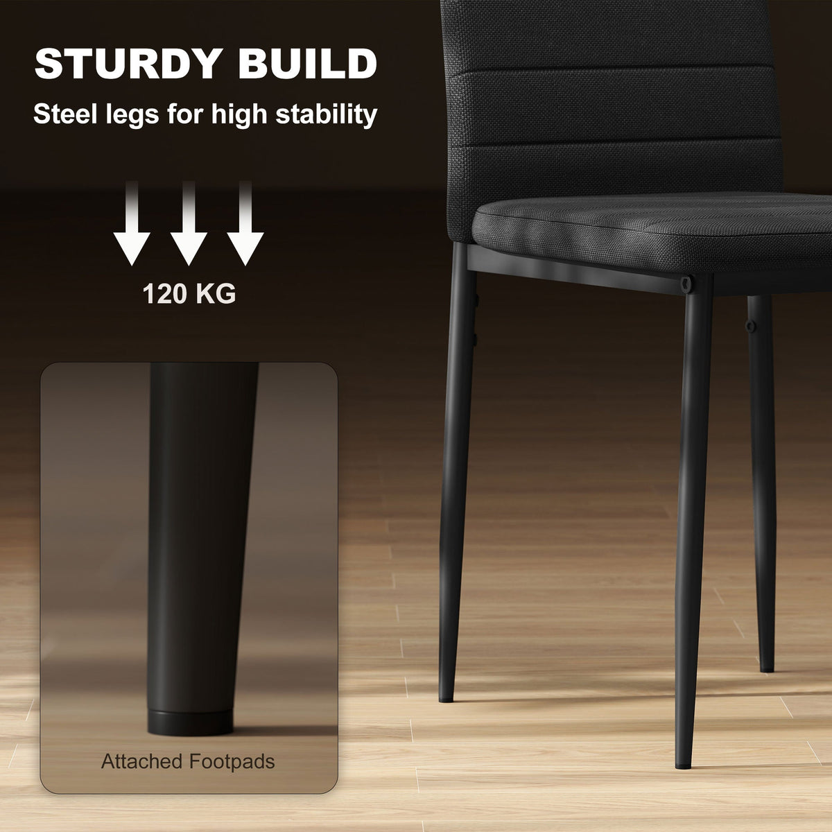 High Back Dining Chairs, Modern Upholstered Linen Fabric Accent Chairs with Metal Legs for Kitchen, Set of 6, Black