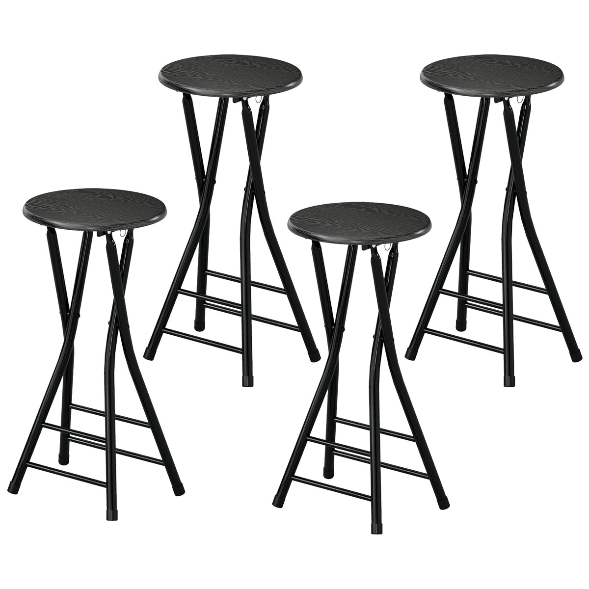 Set of 4 Foldable Barstools, Counter Height Bar Stools with Footrest and Steel Legs for Kitchen Island, Black