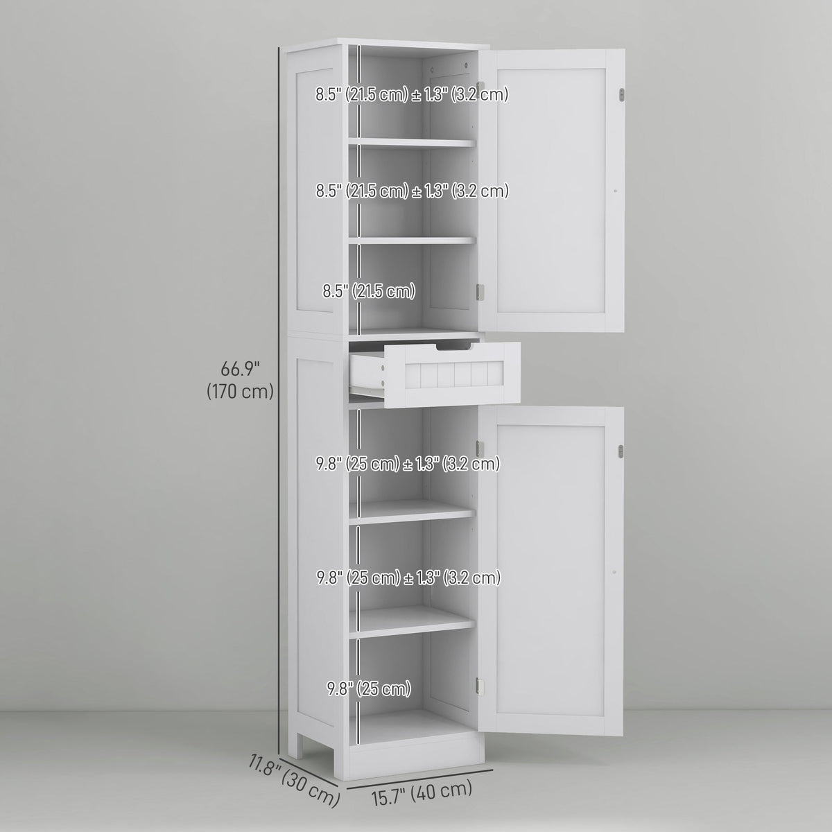 Freestanding Bathroom Cabinet with Drawer and 2 Doors, Tall Bathroom Cupboard for Kitchen, Study, Living Room
