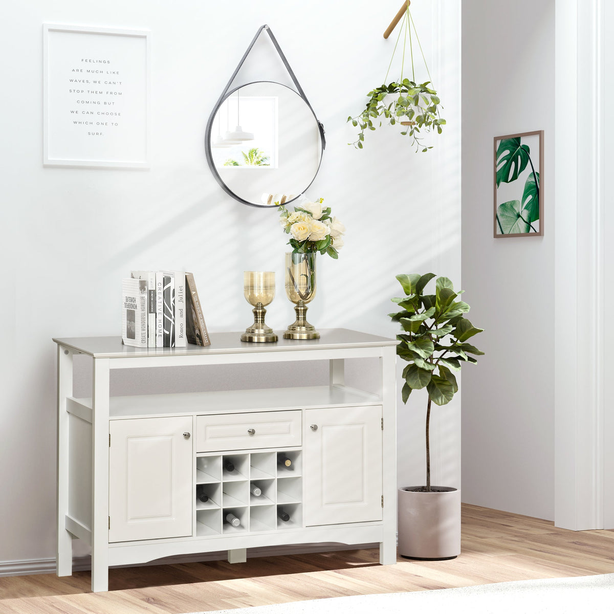 Modern Kitchen Buffet Bar Cabinet Storage Sideboard Dining Server with Drawer & 12-Bottle Wine Rack for Living Room, Espresso