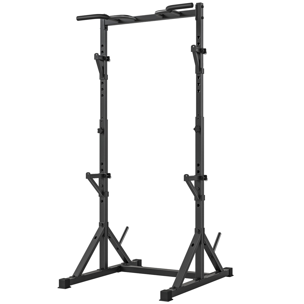 Adjustable Squat Rack, Multi-Function Bench Press Rack with Weight Plate Holders and Pull up Bar, Black
