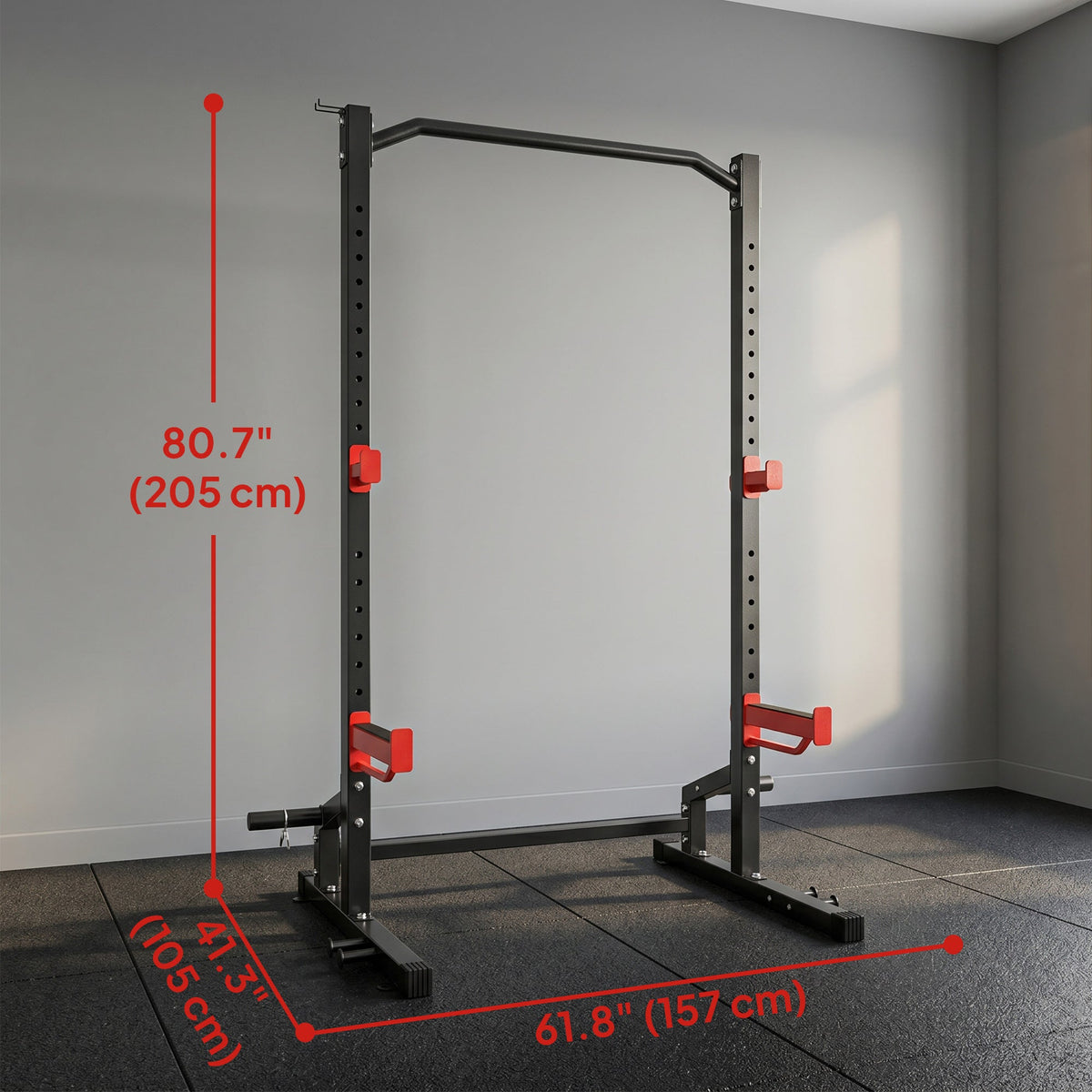 Power Cage Squat Rack, 1100LB Heavy-Duty Power Rack with Pull-Up Bar, Adjustable J-Hooks, Plates and Barbell Storage