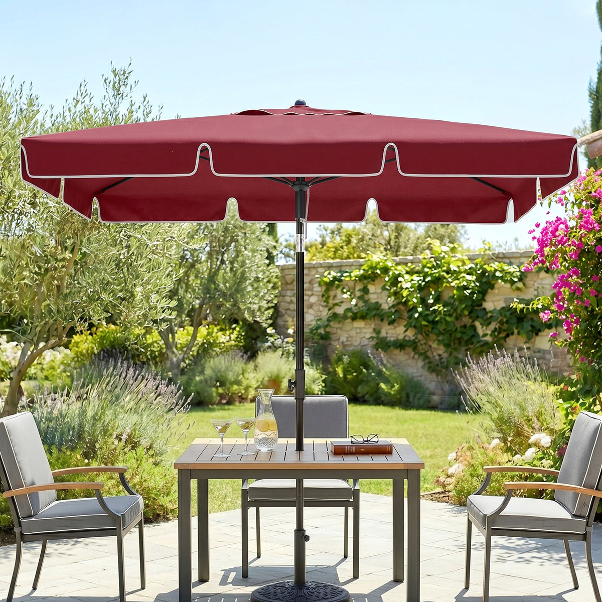 6.5x4ft Rectangle Patio Umbrella Aluminum Tilt Adjustable Garden Parasol Sun Shade Outdoor Canopy Beige