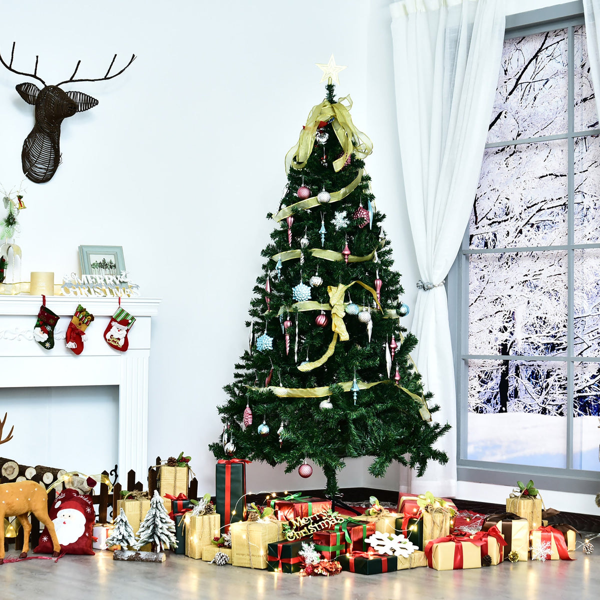 6ft Christmas Tree Unlit Artificial Spruce Full Tree with Solid Metal Stand