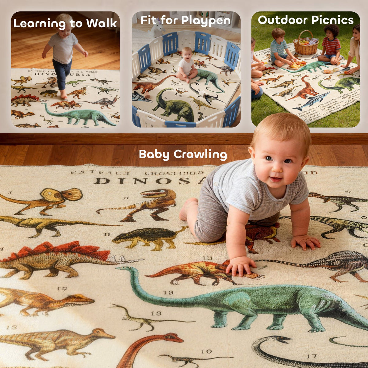 Large Play Mat 79" x 59", Crawling Mat for Toddlers, Living Room and Bedroom with Dinosaur Pattern