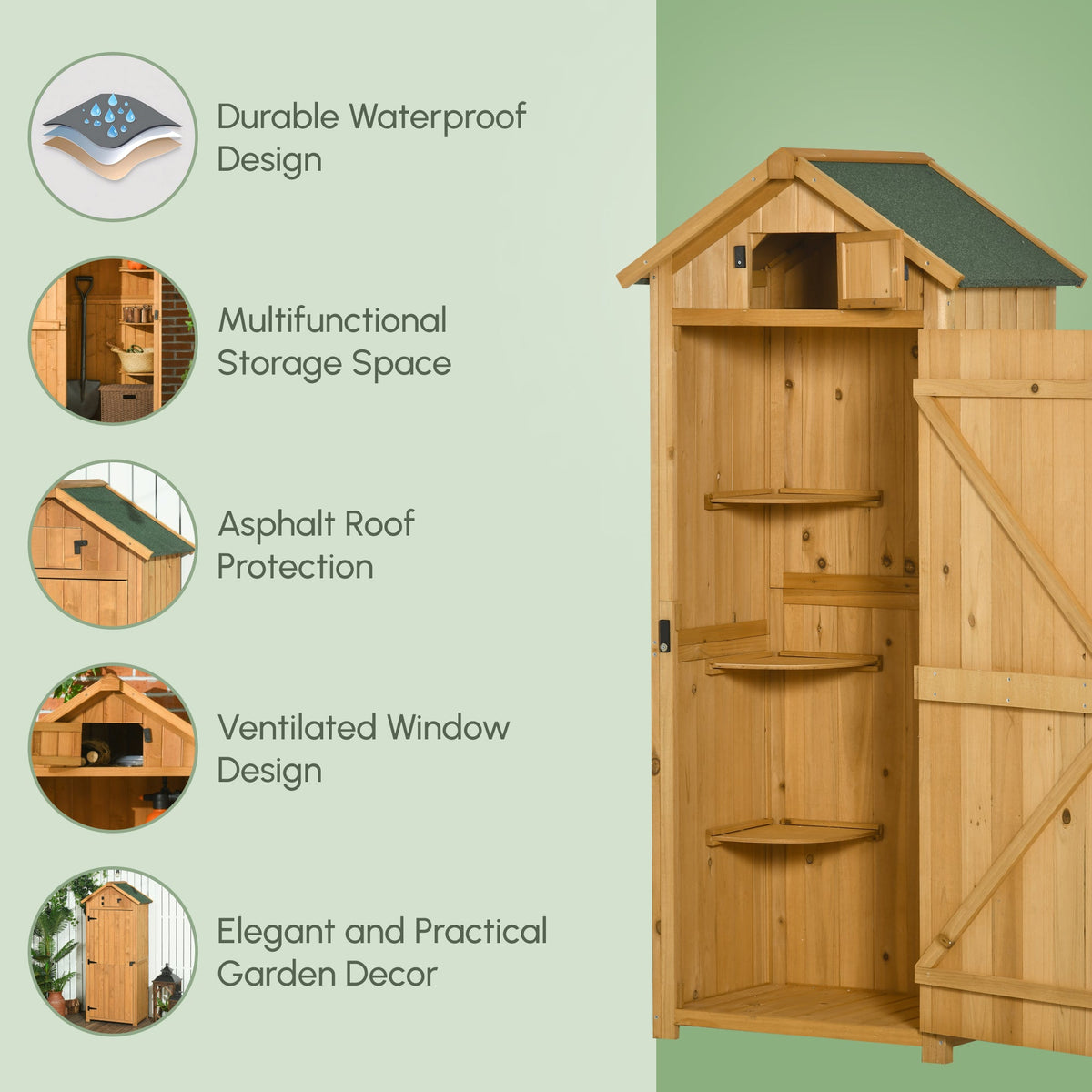 30" x 21" x 71" Garden Storage Shed, Sheds & Outdoor Storage Outdoor Workshop Yard Tool Utility Storage House Water-resistant All-weather Cover Spire Roof with 3 Tiers Shelves Grey
