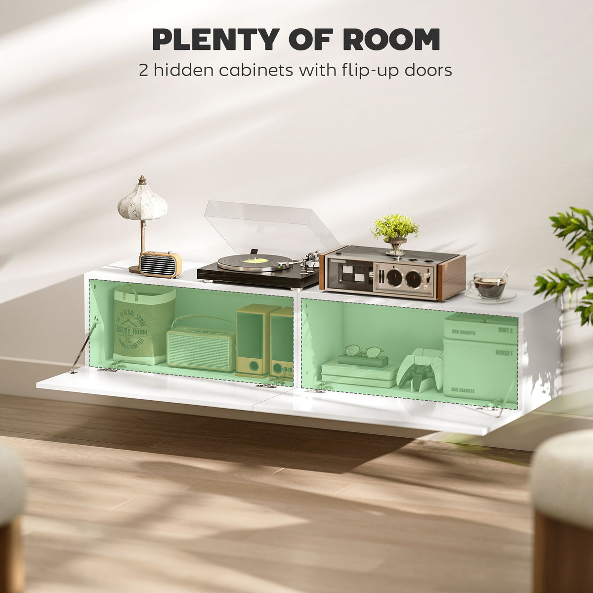 Hunter Floating TV Stand with Storage Cupboards for TVs up to 65 Inches-White