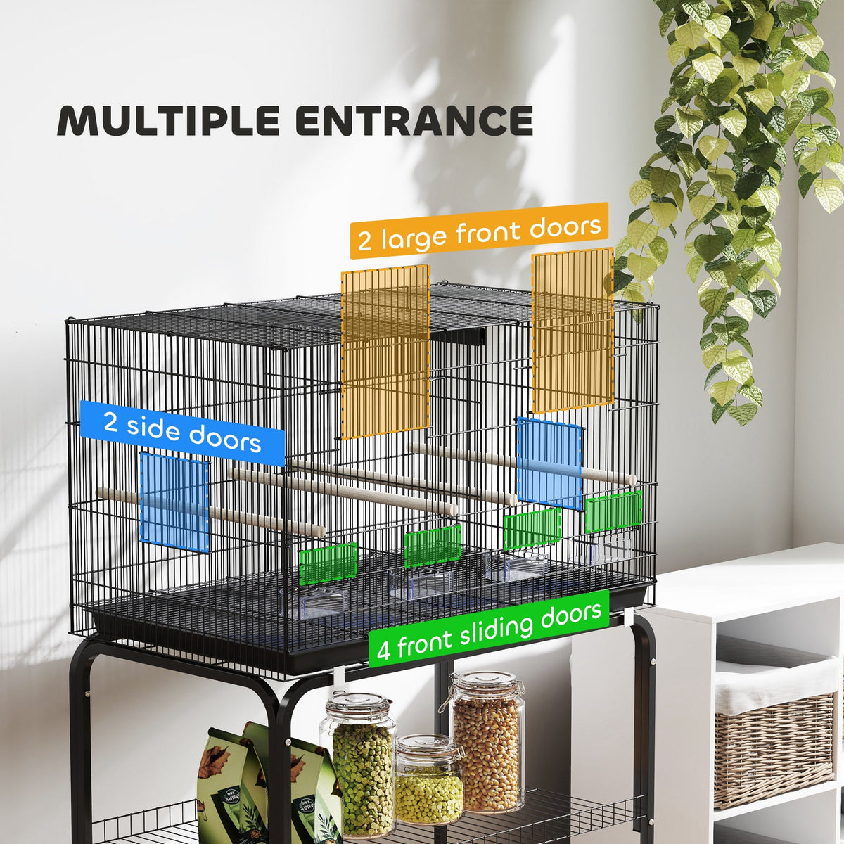 18" H Bird Cage, Large Parakeet Cage for Budgie, Lovebird, Canary, Finches with Divider, Black