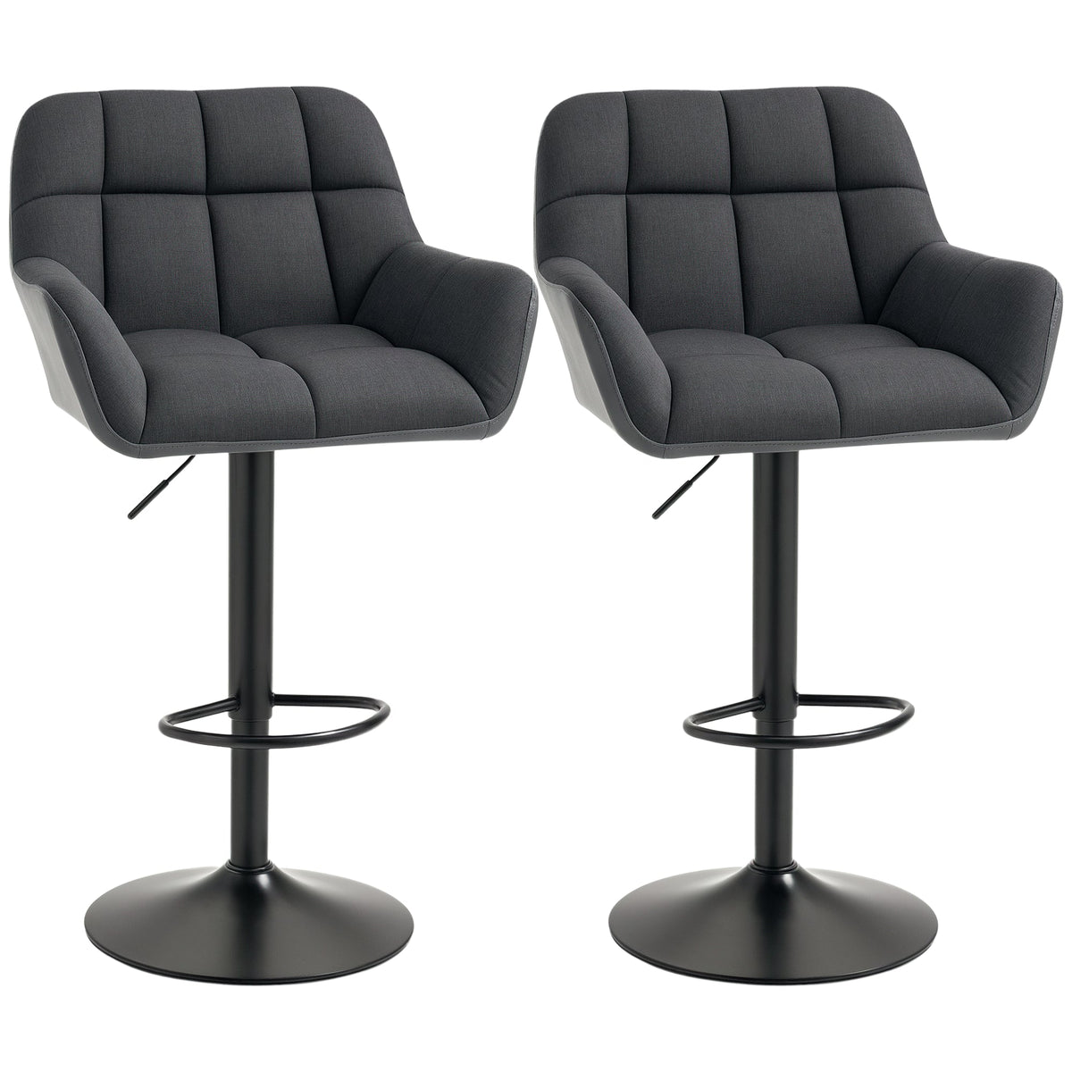 Swivel Barstools Set of 2 Adjustable Bar Stools with Footrest Armrests and PU Leather Back for Dining Room Cream White