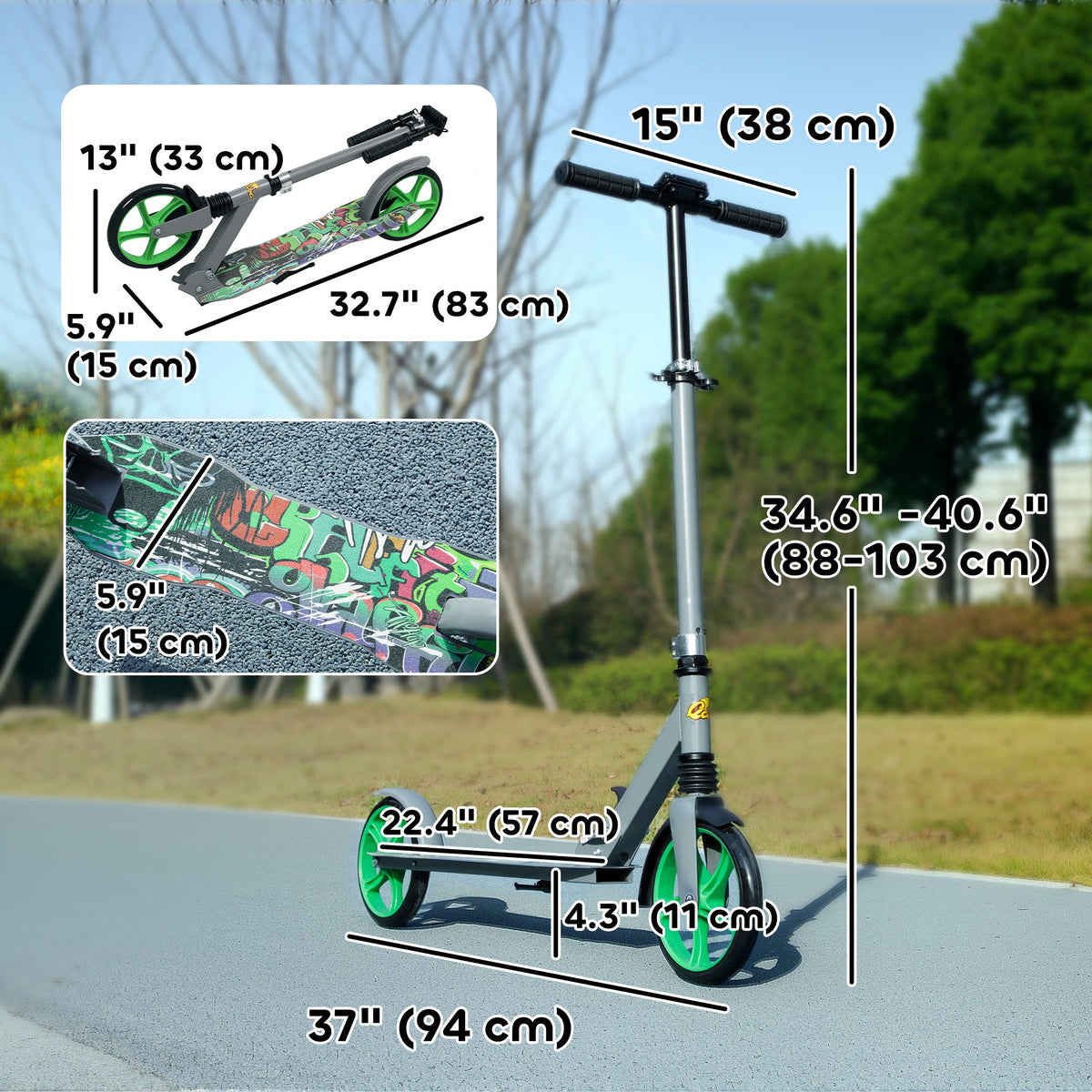 Kick Scooter for Kids Ages 6-12 with Adjustable Height, Rear-Fender Brake, 200mm Big Wheel, Foldable Design, Green