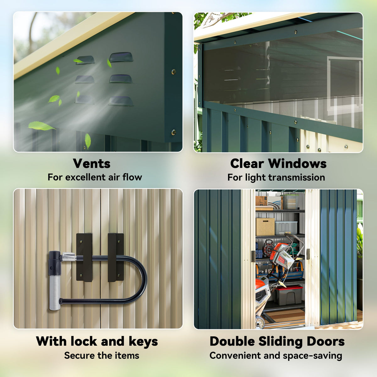 6.5x4FT Galvanised Metal Shed with Foundation Kit, Lockable Garden Tool Storage House with Sliding Doors, Vents, Grey