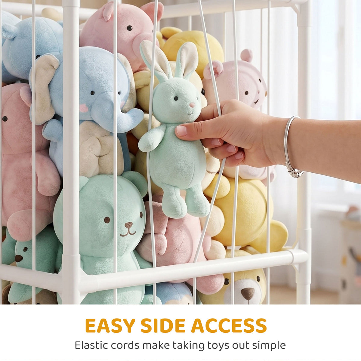 Stuffed Animal Storage Organizer, Teddy Toy Storage Organizer with Waterproof Bottom for Playroom, Nursery, 47x47x132cm