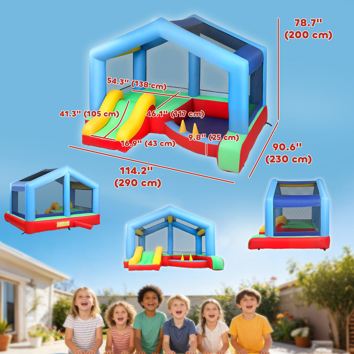 Bouncy Castle for Kids, Inflatable Bounce House with Slide, Ball Pit, Ring Toss Game, Sunshade and Blower