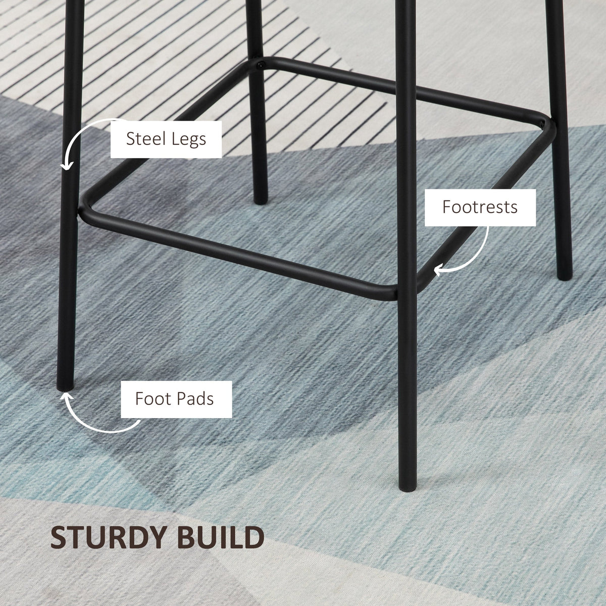 Bar Stools Set of 2, Upholstered Counter Height Bar Chairs, Kitchen Stools with Steel Legs