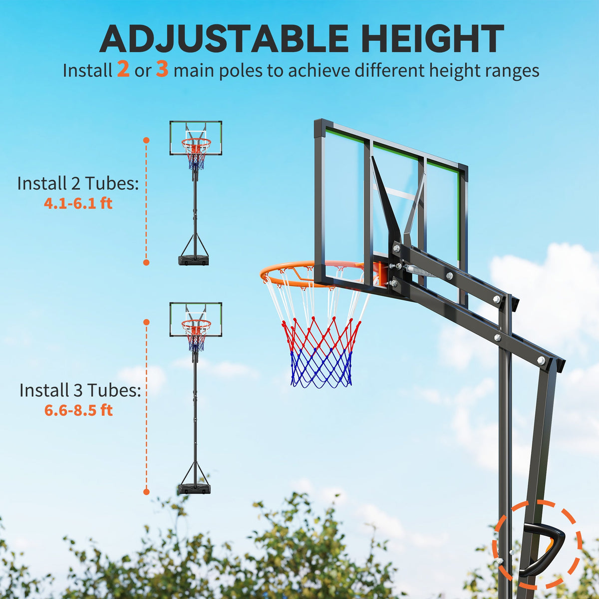4.1-8.5ft Adjustable Basketball Hoop with 33" Shatterproof Board, 18" Rim, Wheels and Fillable Base, for Teens Adults