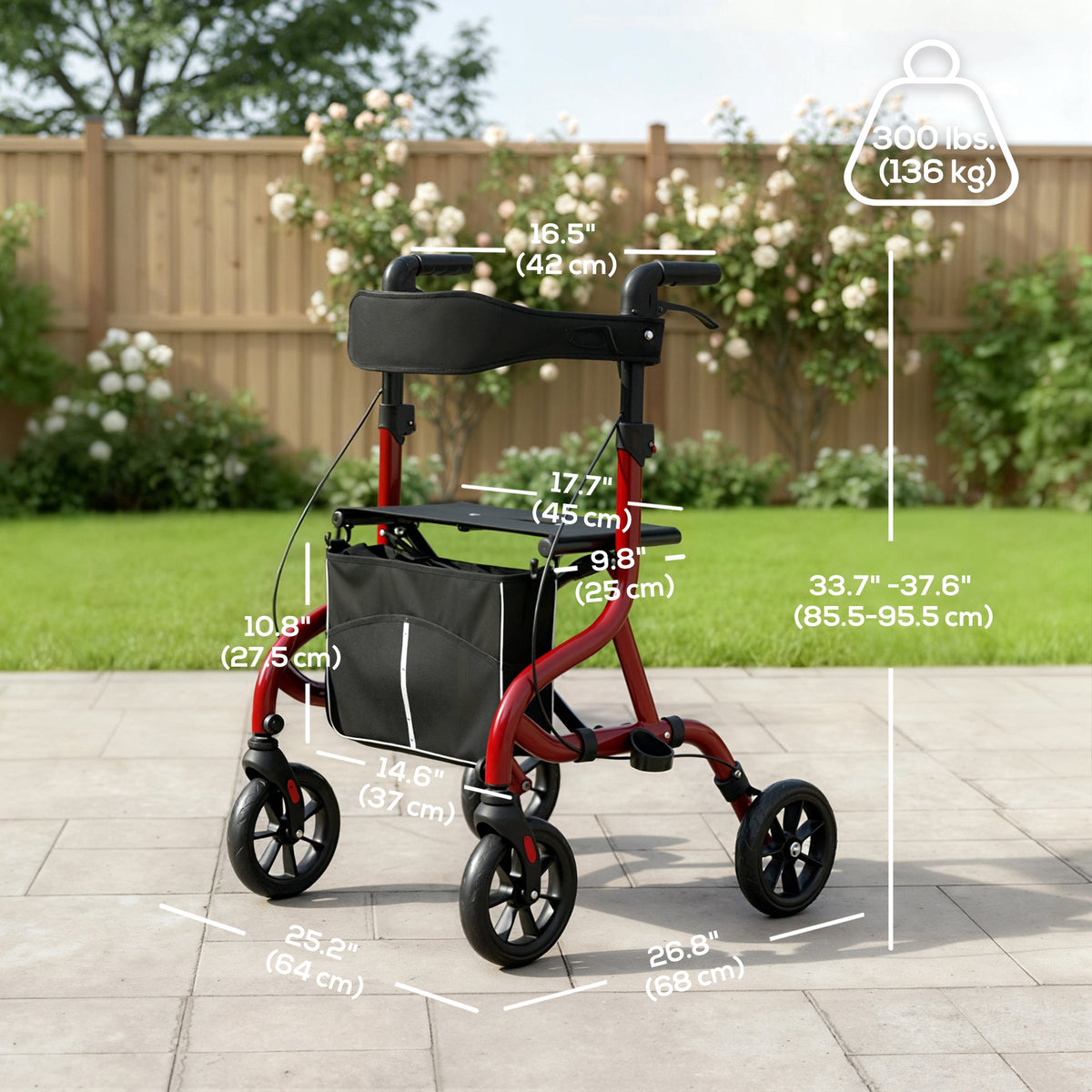 Foldable Rollator Walker with Seat for Seniors, Lightweight Rolling Walker with Adjustable Handles, Green