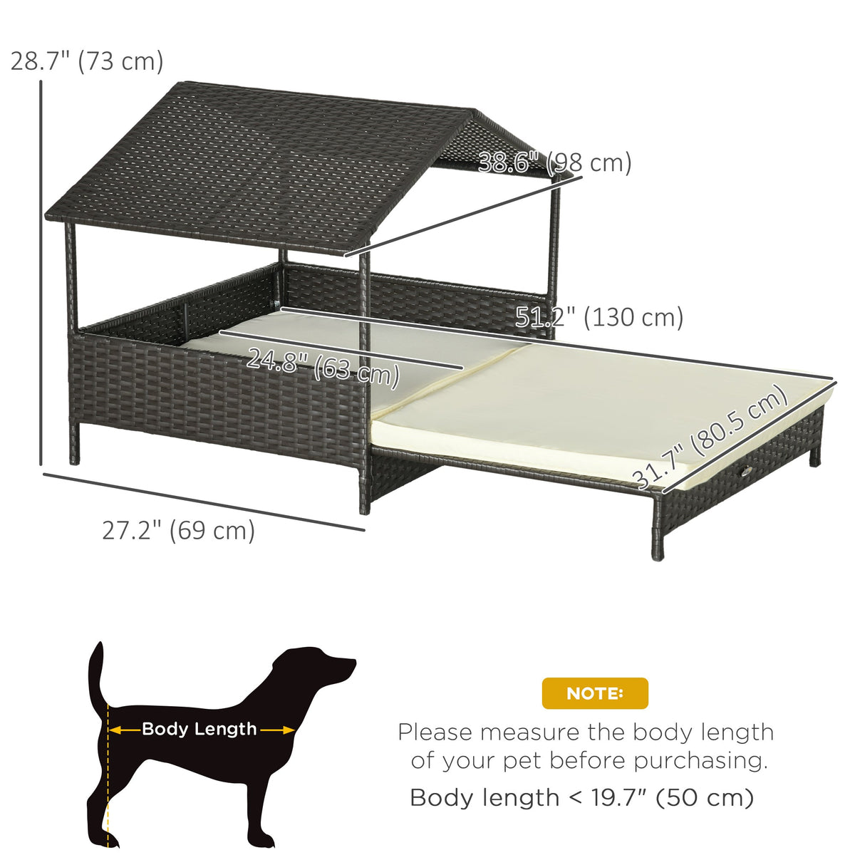 Rattan Dog House with Canopy, Wicker Dog Bed with Water-Resistant Cushion, for Small and Medium Breeds Blue