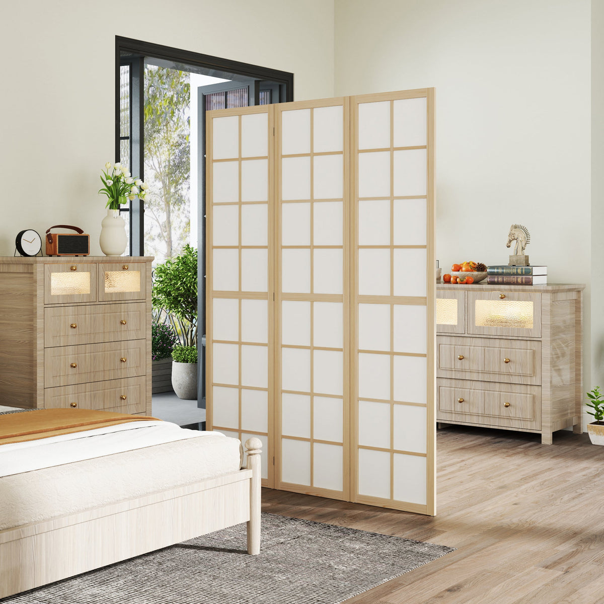 3 Panel Room Divider, 5.6 ft Folding Wall Divider Room Partition for Home Office, Bedroom, Black